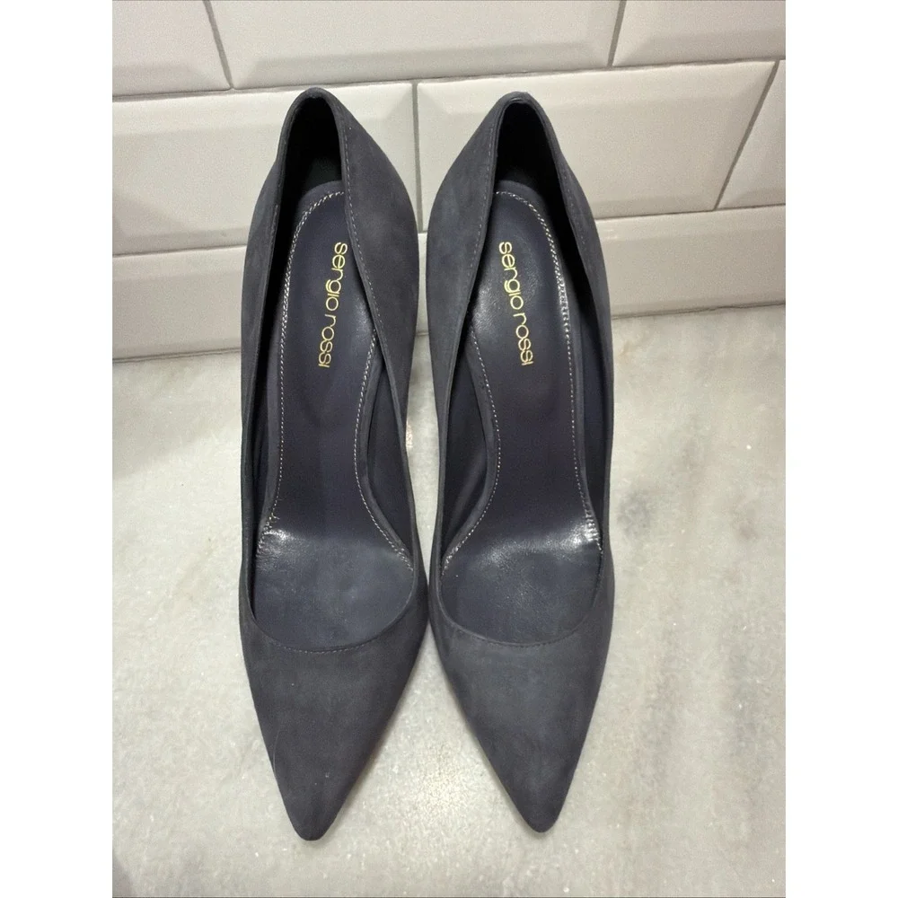 Sergio Rossi Dark Grey Suede Pointed Toe Platform Pumps Size‎ 39 With Box